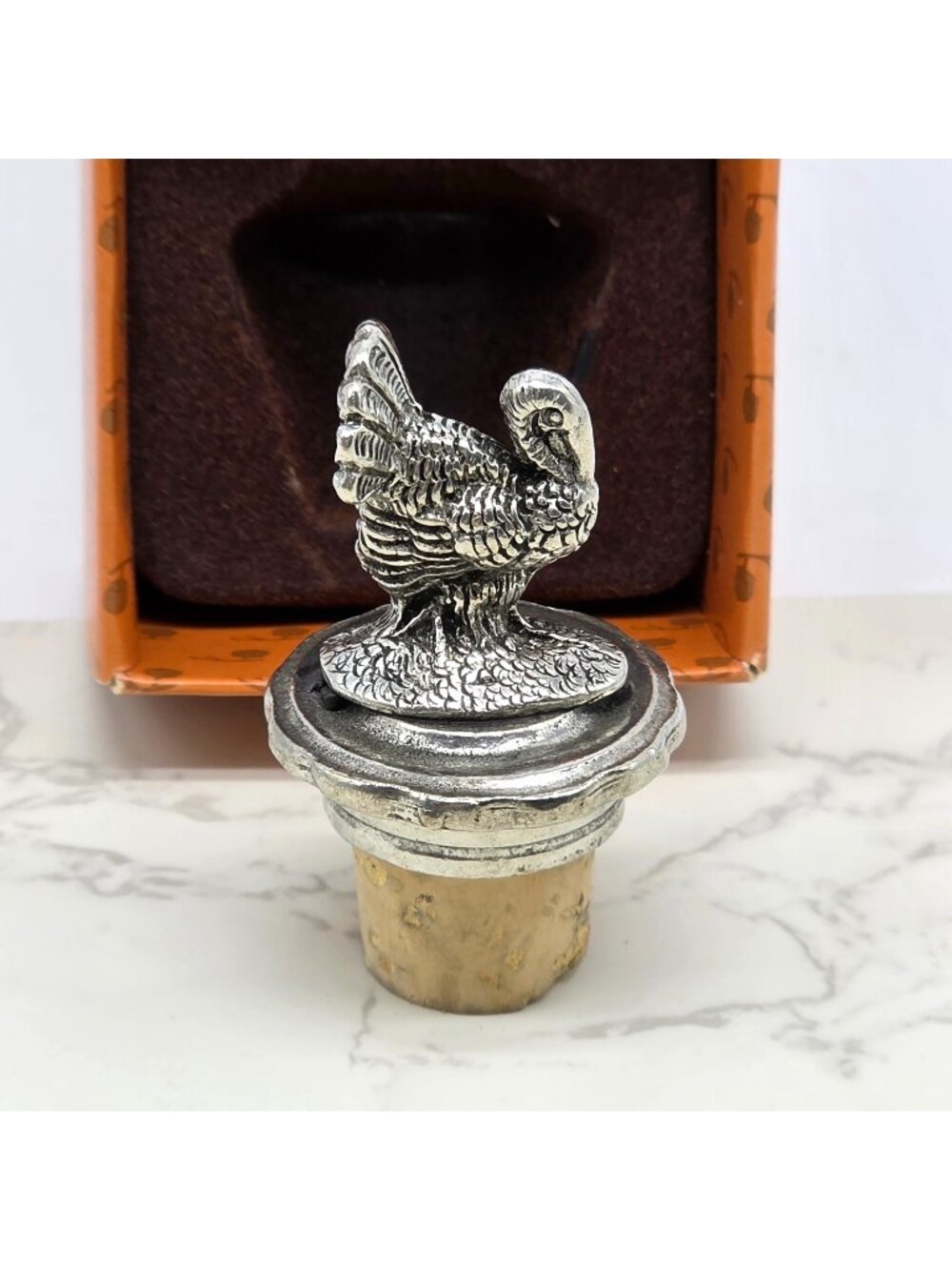 Williams Sonoma Pewter Turkey Bottle Stopper Hostess Gift Wine Holiday Italy NEW